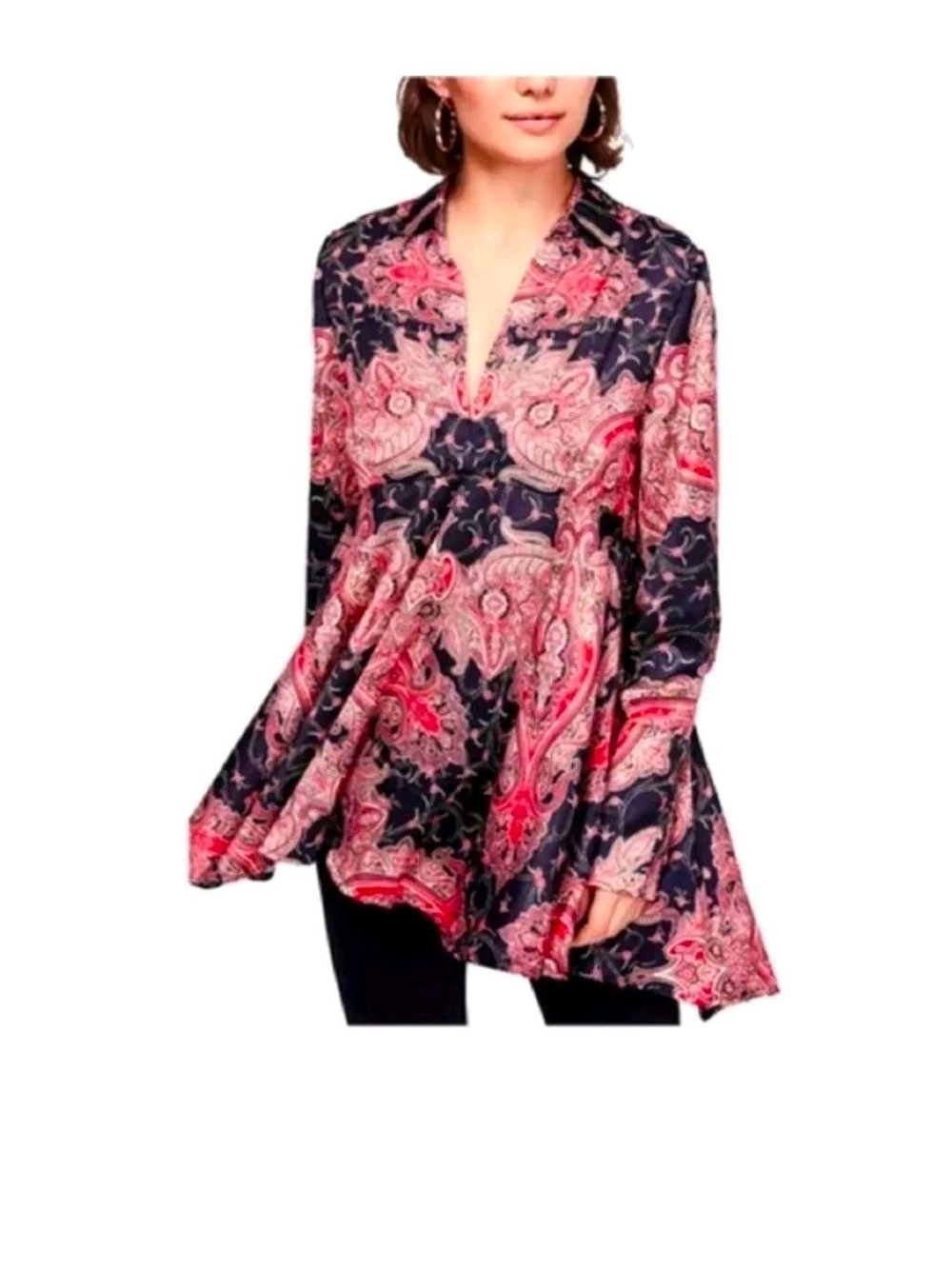 Free People Field of Butterflies Paisley V-Neck Tunic Top